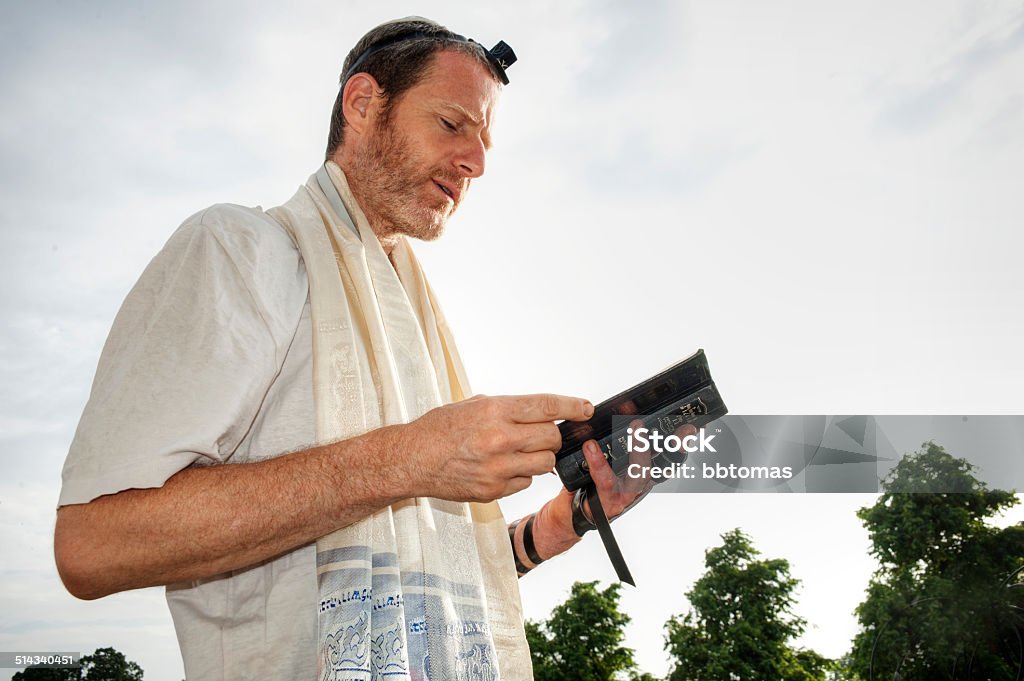 Jewish morning prayer Jewish man engaged in morning prayers. Yom Kippur Stock Photo