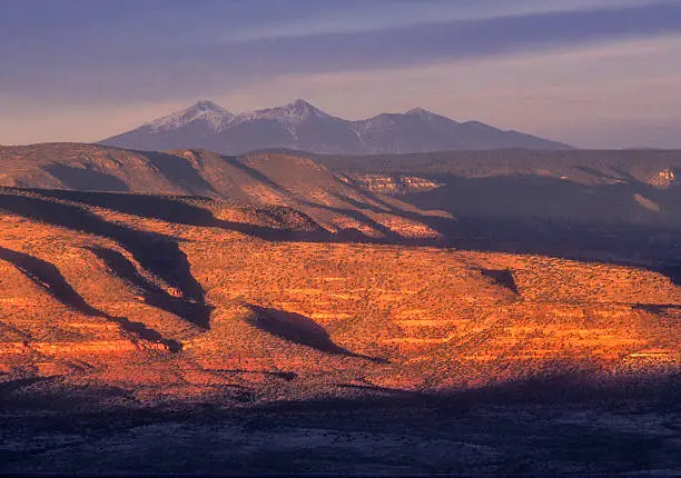 This view of the San Francisco Peaks is from the mining town of Jerome, Arizona.