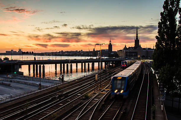 Stockholm in sunset Beautiful cityscape of Stockholm during sunset paris metro sign stock pictures, royalty-free photos & images