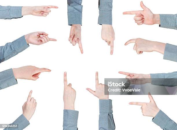 Set Of Female Hand Gesture With Forefinger Stock Photo - Download Image Now - Sleeve, Looking At View, Men