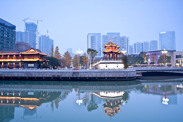 istock Chengdu, China Hejiangting, kiosks bridges Night 514345763