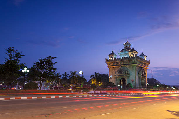 Patuxai Gate in Thannon Lanxing area of Vientiane stock photo