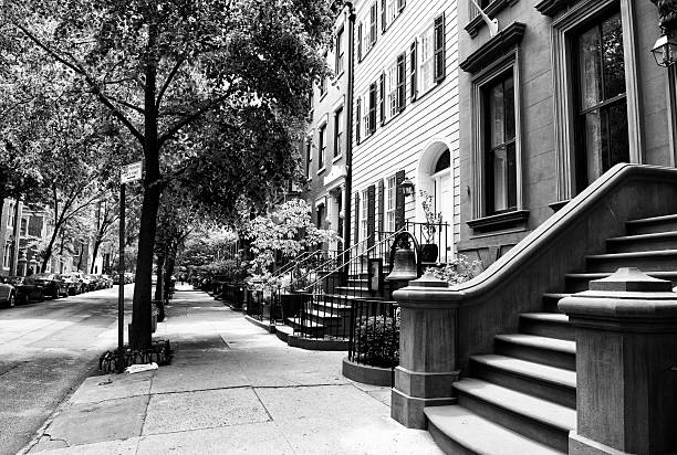 istock Row Of Brownstone, NYC. Black And White 514346713