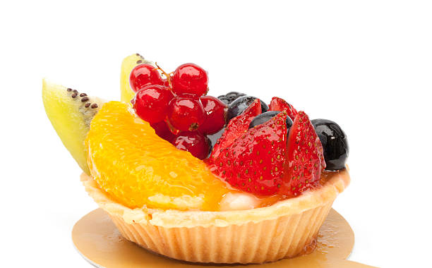 istock Custard pie with mixed fruits isolated on the white baclground 514346987