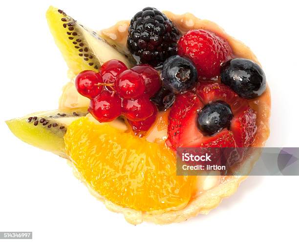 Custard Pie With Mixed Fruits Isolated On The White Baclground Stock Photo - Download Image Now