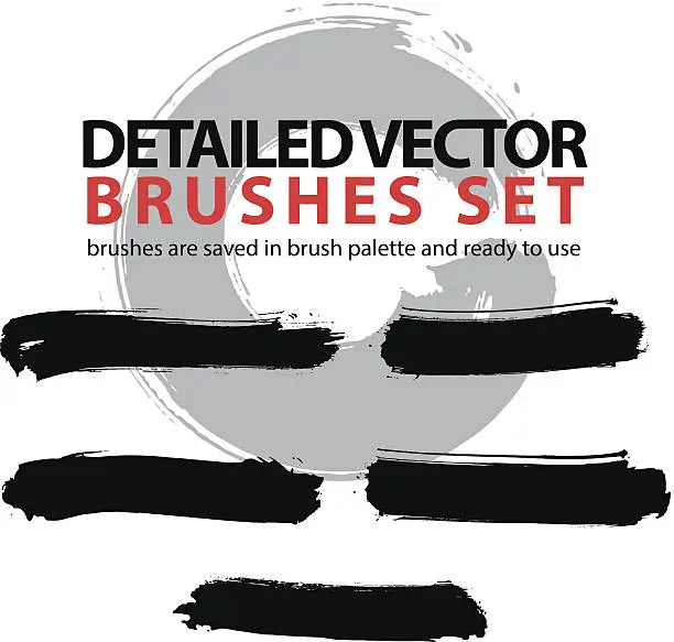 Vector illustration of Collection of ink hand drawn brushes scanned and traced