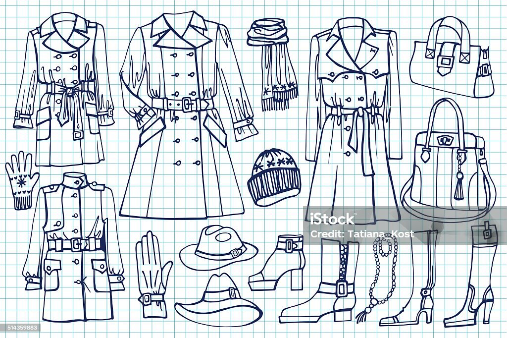 Female Clothes Setfashion Wear On Sketchy Notepaper Stock Illustration ...