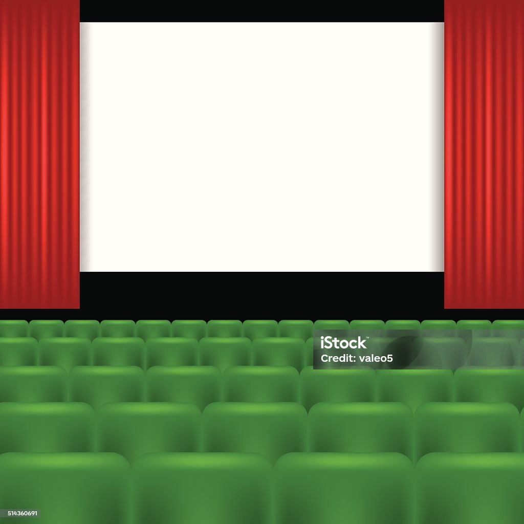 Sala de cine con pantalla y asientos verde - arte vectorial de A la moda libre de derechos