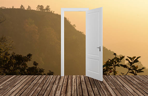 istock Landscape behind the opening door,3D 514366809