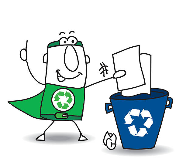 ilustrações, clipart, desenhos animados e ícones de reciclagem de papel - recycling green environment superhero