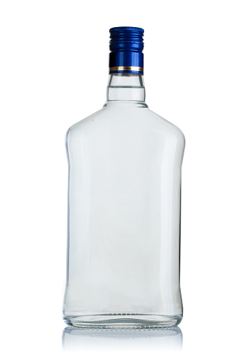full bottle of vodka on a white background