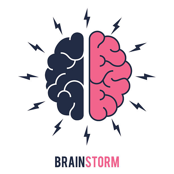 Concept of the thinking process, brainstorming, good idea Concept of the thinking process, brainstorming, good idea, brain activity, insight. Flat line vector icon illustration design for your web design and print cerebellum illustrations stock illustrations