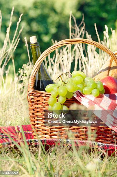 Picnic Basket Stock Photo - Download Image Now - Apple - Fruit, Basket, Bottle