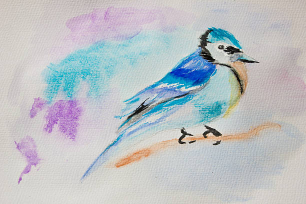 istock Watercolor painting. Blue bird on a branch 514371192