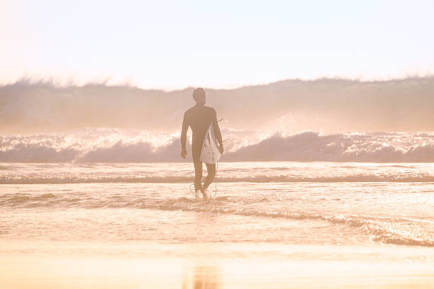 istock Silhouette of surfer on beach with surfboard. 514372492