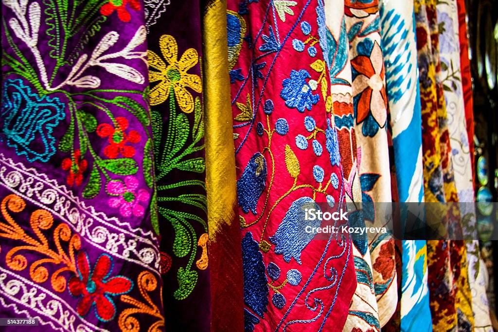 Colorful textile at the Grand Bazaar Colorful scarfs at the Grand Bazaar, Istanbul, Turkey Blue Stock Photo