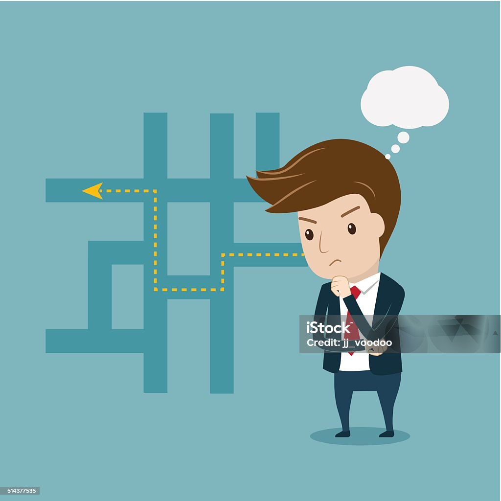 Businessman thinking of his plans Businessman thinking of his best plans. Flat style vector for thinking, planning or solution concept.... Adult stock vector