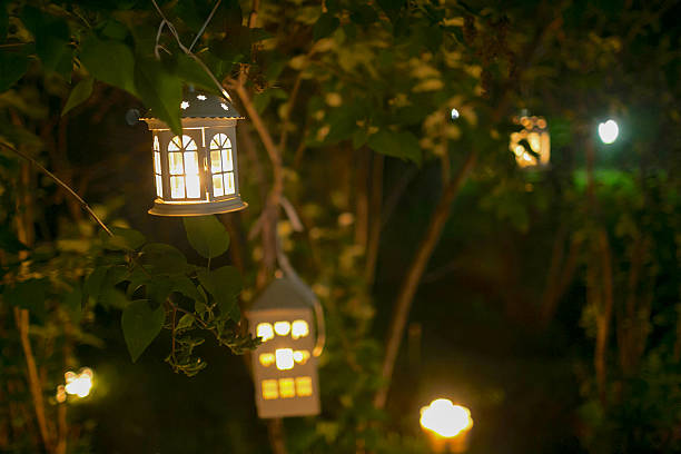 istock Candlestick house with candle light on the tree in nigth 514378826