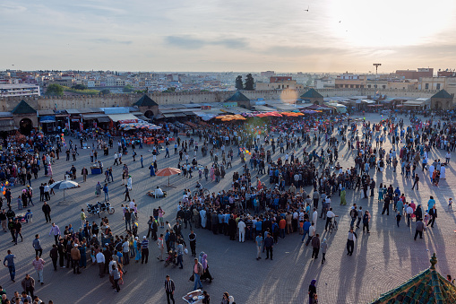 Famous Lehdim Square in early evening light, Meknes, Morocco, Northern Africa.Nikon D3x