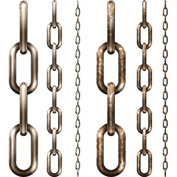 Set of metal chain Set of metal chain, isolated on white rusted chain stock illustrations