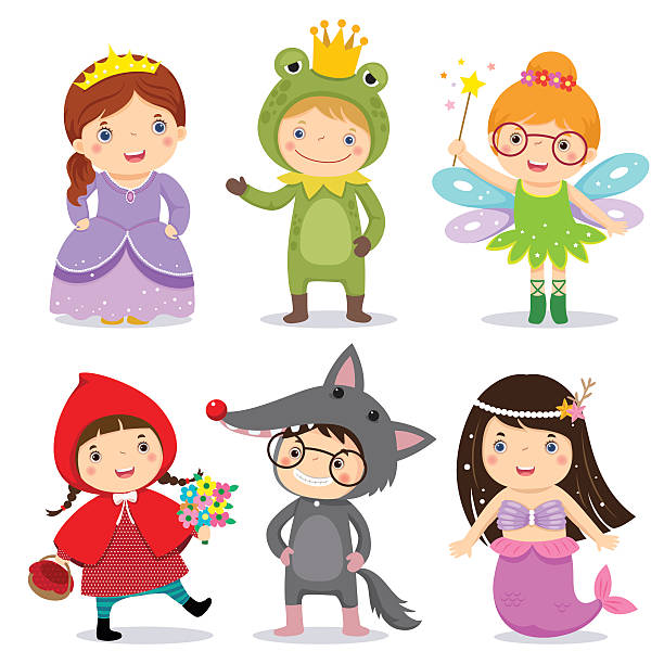 Set of kids wearing in fairy tale theme Set of kids wearing in fairy tale theme dressing up stock illustrations