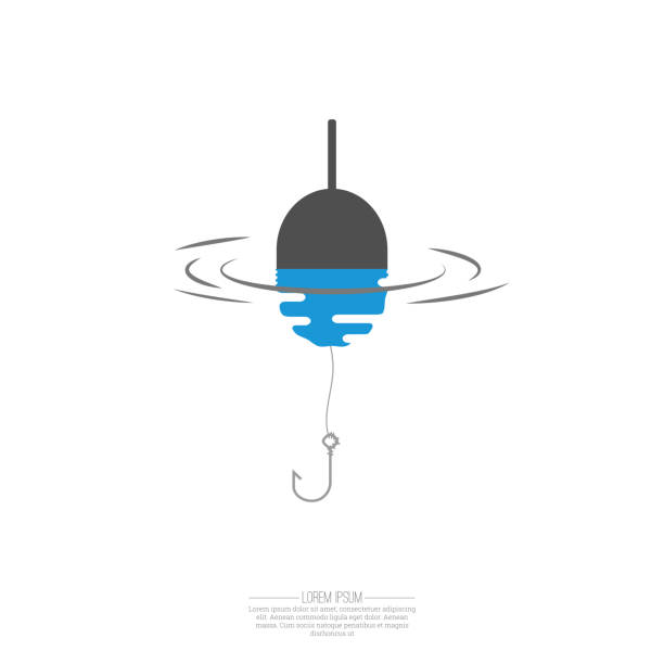 Float, fishing line and hook. Float, fishing line and hook. symbol with reflection in the water. The concept of the trap, bait. fishing hook illustrations stock illustrations