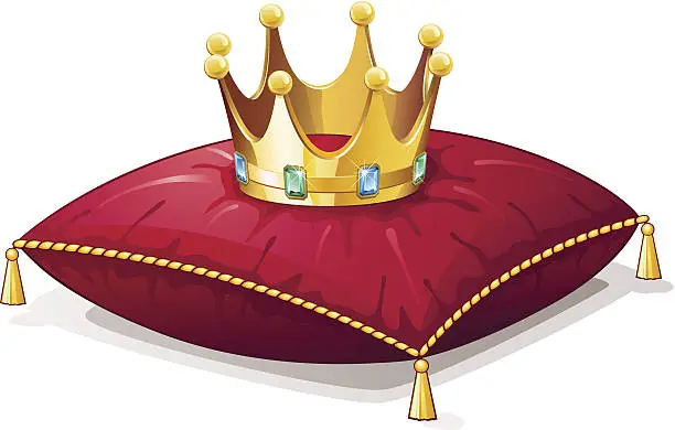 Vector illustration of Golden crown with jewelry on a red pillow