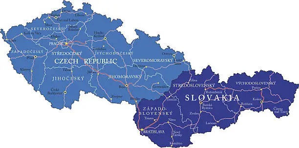 Vector illustration of Czech Republic and Slovakia map