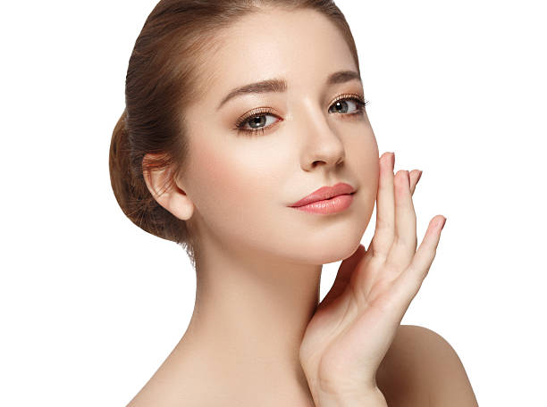 istock Beautiful woman face close up portrait studio on white 514381826