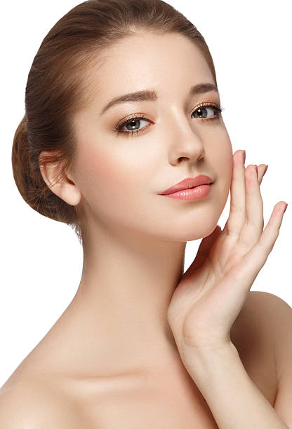 istock Beautiful woman face close up portrait studio on white 514381852