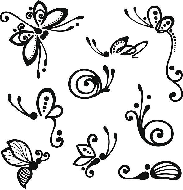 zestaw stylizowane dekoracyjne owadów - snail isolated white white background stock illustrations