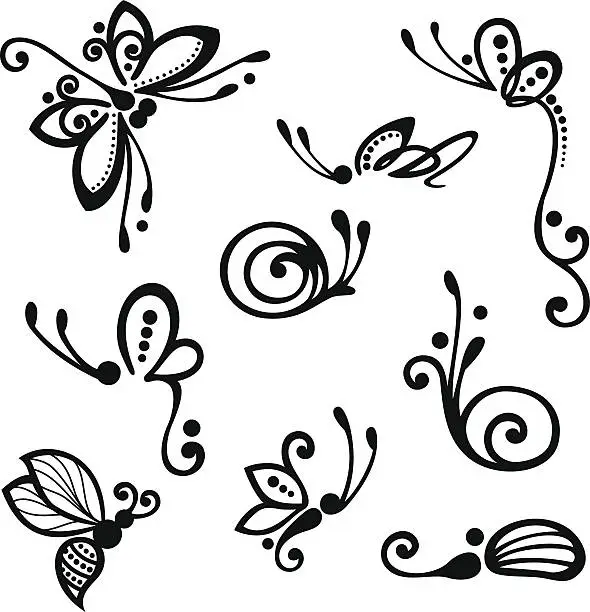 Vector illustration of Set of Stylized Ornamental Insects