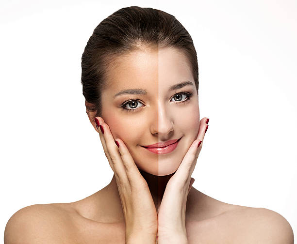 istock woman tan half face beautiful portrait spray 514381882