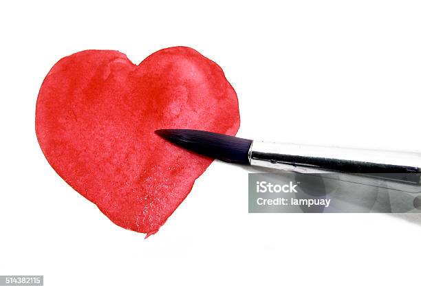 Painting Red Heart With Water Color Stock Photo - Download Image Now - Heart Shape, Paint, Paintbrush