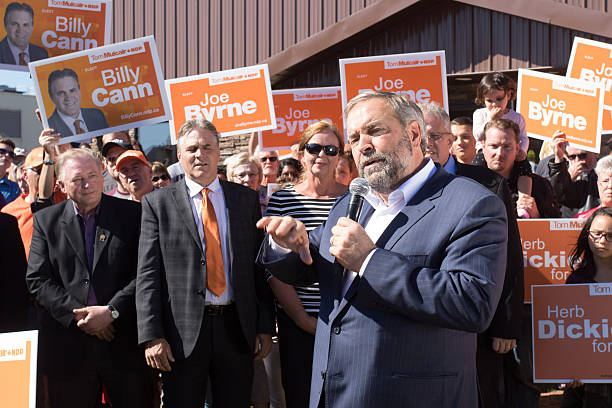 NDP Leader Tom Mulcair Charlottetown, PEI, Canada - September 21, 2015: Tom Mulcair speaks at an event in Charlottetown, Prince Edward Island during his federal election tour. ndp stock pictures, royalty-free photos & images