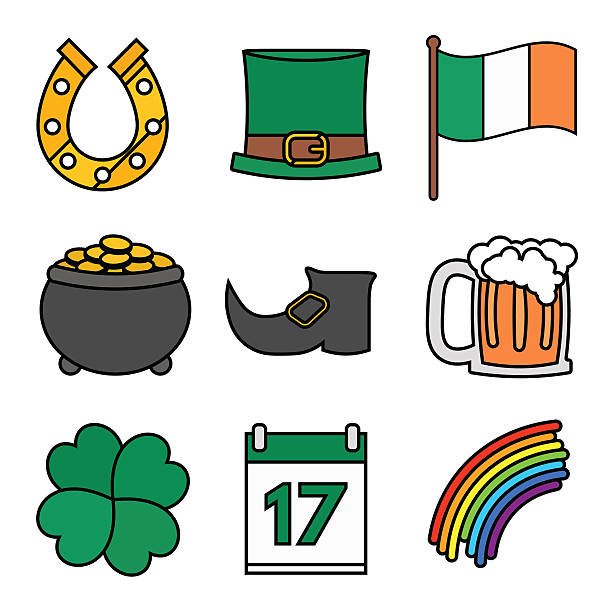 ilustrações, clipart, desenhos animados e ícones de saint patricks dia ícones - saint patricks banner green beer patrick leprechaun hat