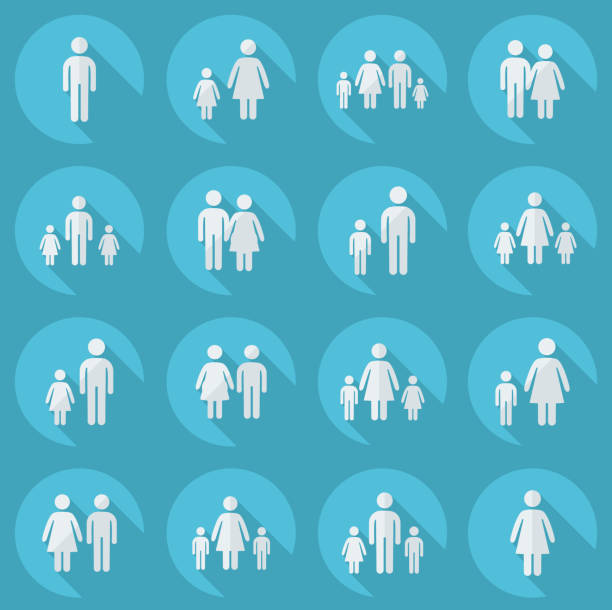 assembly set stick figures on family vector art illustration