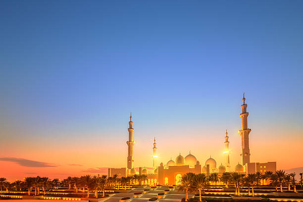 Sheikh Zayed Grand Mosque at dusk, Abu-Dhabi stock photo
