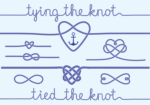 tying the knot, rope hearts for wedding invitation, set of vector design elements