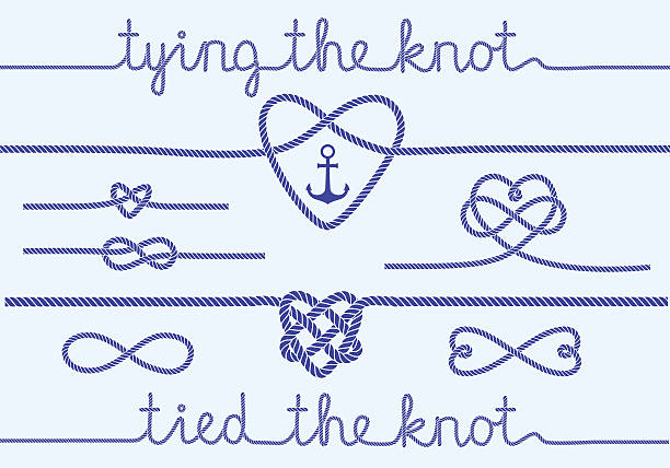 rope hearts and knots, vector set tying the knot, rope hearts for wedding invitation, set of vector design elements wedding silhouettes stock illustrations