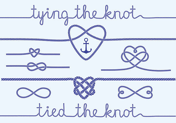 rope hearts and knots, vector set tying the knot, rope hearts for wedding invitation, set of vector design elements tied knot stock illustrations