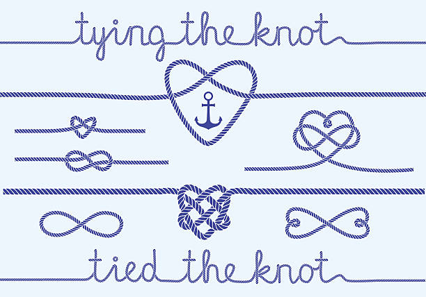 rope hearts and knots, vector set tying the knot, rope hearts for wedding invitation, set of vector design elements infinity heart stock illustrations