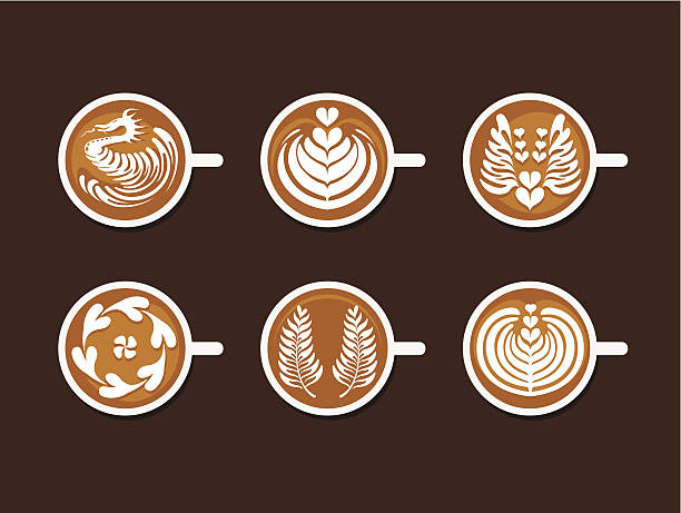 satz von latte kunst weiß cup - latté stock-grafiken, -clipart, -cartoons und -symbole