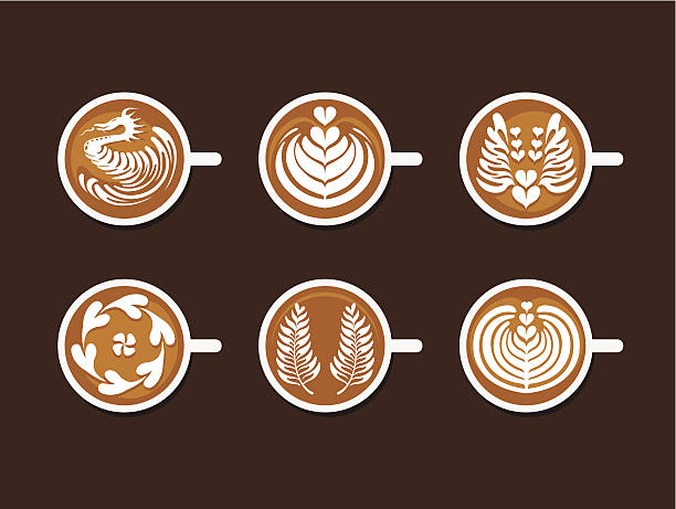 Set of Latte Art White Cup Collection of Coffee Drinks & Latte Art White Cup , Vector illustration latte stock illustrations