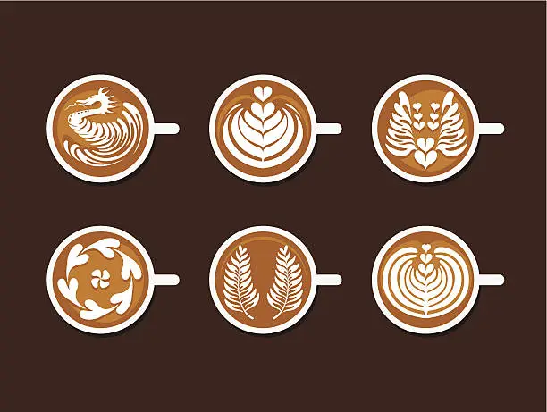 Vector illustration of Set of Latte Art White Cup