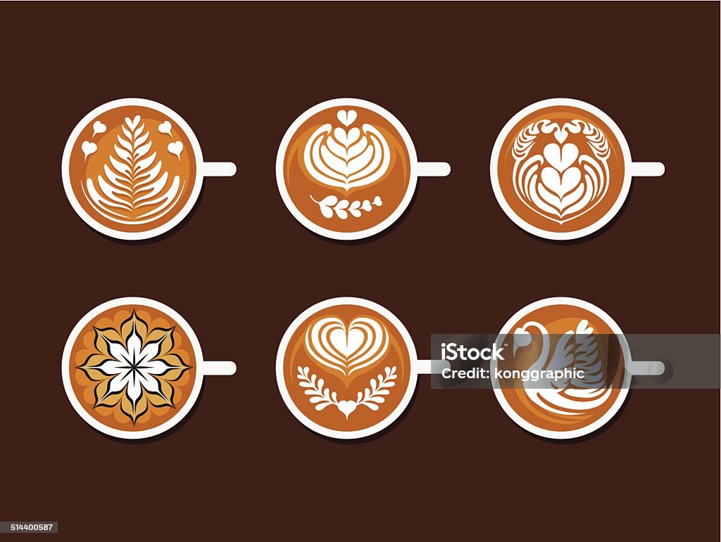 Ensemble de café Latte Art blanc tasse - clipart vectoriel de Mousse de lait artistique libre de droits
