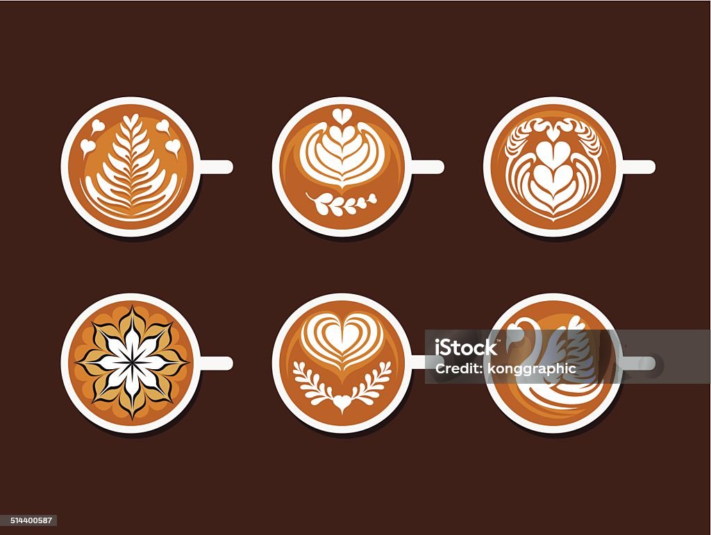 Set of Latte Art White Cup Collection of Coffee Drinks & Latte Art White Cup , Vector illustration Froth Art stock vector