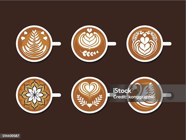 Set Of Latte Art White Cup Stock Illustration - Download Image Now - Froth Art, Coffee - Drink, Latte