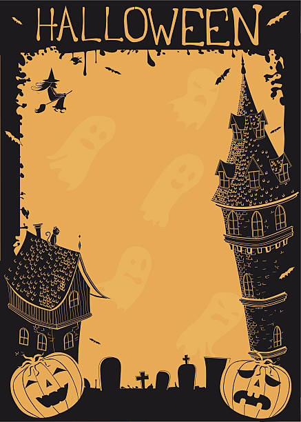 halloween-hintergrund - halloween witch domestic cat frame stock-grafiken, -clipart, -cartoons und -symbole