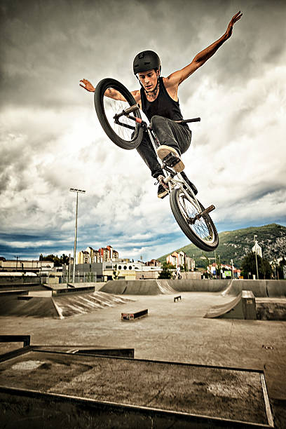 bmx rider - bmx cycling bicycle street jumping ストックフォトと画像